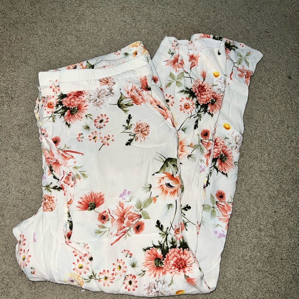 Zara Cream Floral Trousers size xl